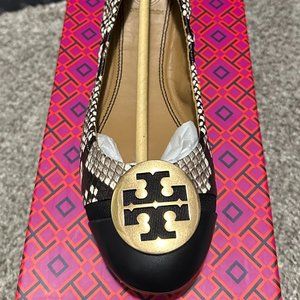 Tory Burch Stamped Snake Printed Leather Cap-toe Ballet Flats Size 7 New w/Box